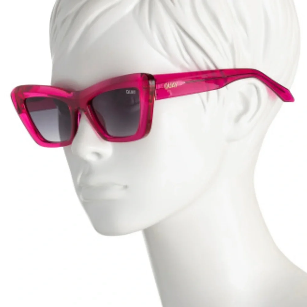 QUAY On The Radio Sunglasses Pink Frame Grey Lenses Retro Cat Eye NWT